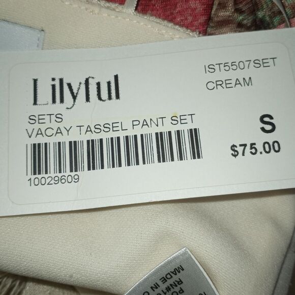 Lilyful Cream Vacay Tassel Pant Set with Fringe Sz.S NWT - Picture 11 of 13